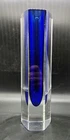 Vintage Faceted Murano Art Glass Hexagonal Vase Cobalt Blue Cased 12" Venice