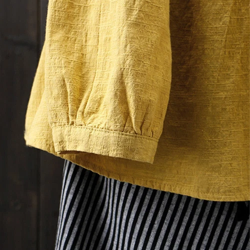 Womens Cotton Linen Tunic Tops Baggy Long Sleeve Ladies T-Shirt Blouse - Bild 4 von 21