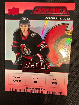 2022-23 Upper Deck Credentials Jake Sanderson #192 Debut Ticket Access /299