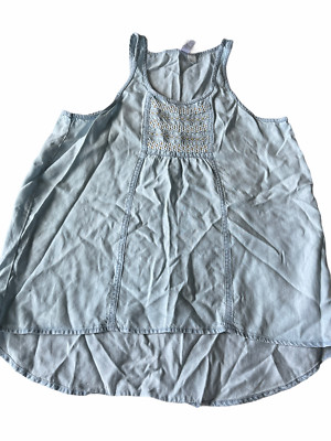 Alya Francescas Chambray Tank Top High Low Embroidered 100% tencel Size S NWT