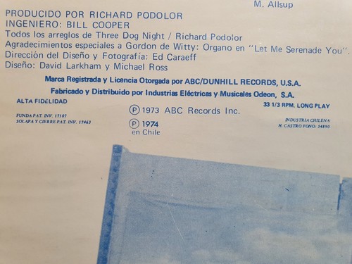 THREE DOG NIGHT CYAN 1974 HI-FI STEREO UNIQ CVR BLUE-TINTED BCK CVR CHILEAN PRS! - Picture 7 of 18