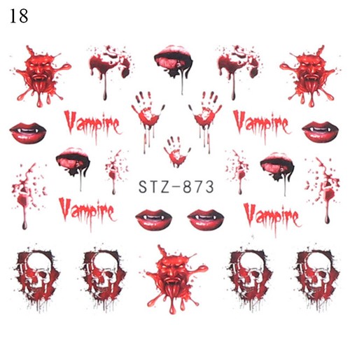 Nail Stickers Nail Art Decal Waterproof Halloween Bat Witch Pumpkin Skull - - Picture 36 of 45