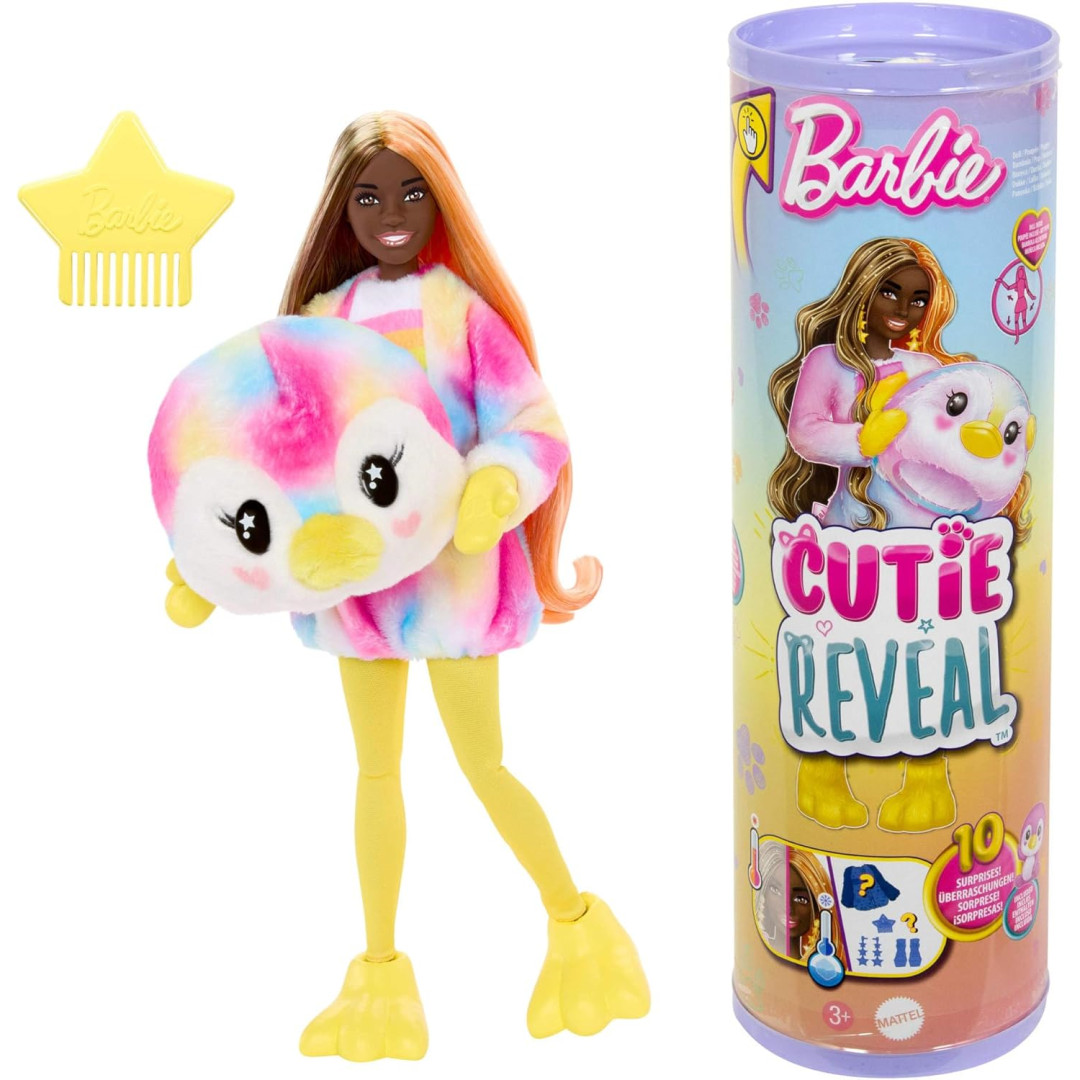 Barbie Cutie Reveal Colourful Dreams Series Soft Plush & 10 Surprises - Penguin