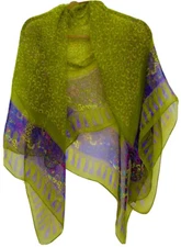 Pier 1 Scarf Wild Rag Sheer Lightweight Green Purple 45"Sq Rayon Made in India