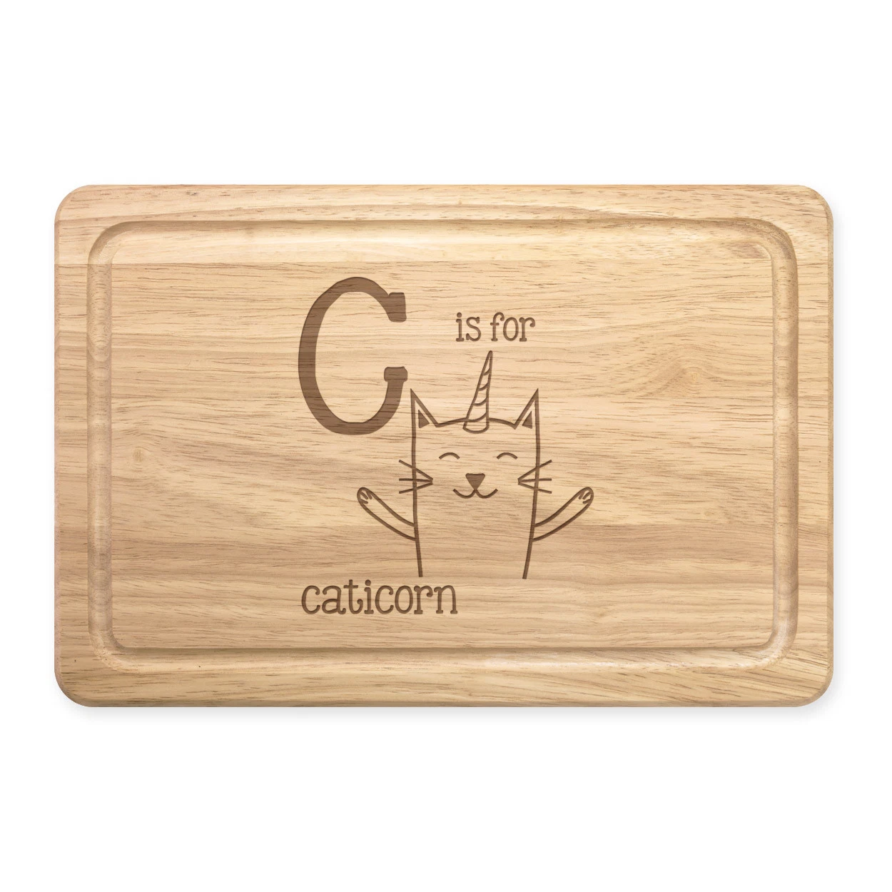 Letter C Is For Caticorn Rectangular Wooden Chopping Board Cat Unicorn Alphabet