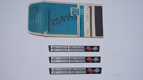 NOS GM 1969 Corvette 3x2 427 400hp 460tq 10.25:1 Console Data Plate Spec 3958743 - Picture 7 of 10