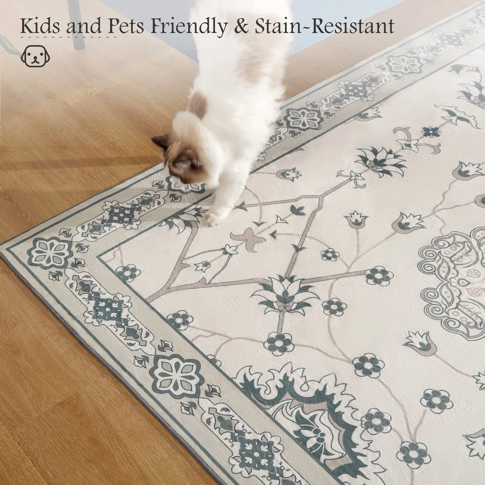 Area-Rug 3 x 5 ft, Oriental Rug Paisley Floral Carpet Machine Washable Rug Fa... - Image 4 of 4