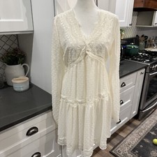 Lulu’s Wistful Moment Swiss Dot Dress Size M Lace Coastal Cowgirl Bohemian Fairy