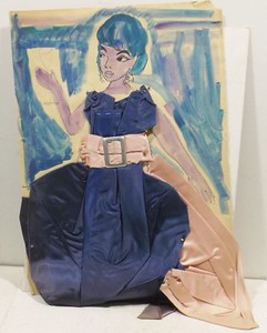 "Vintage Dame/Frau im Abendkleid Coullage"Aqua/Stoff .unsigniert | eBay