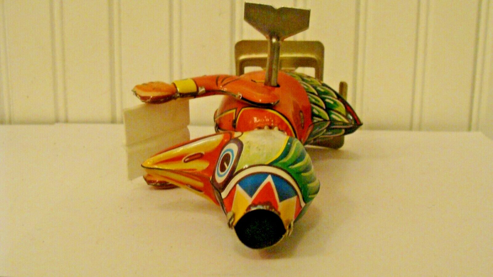 Vintage Windup Tin Toy Duck Reading a Book & Walking with Key 6.2" tall