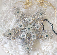 11 Clear Lights Silver Tinsel Christmas Tree Topper