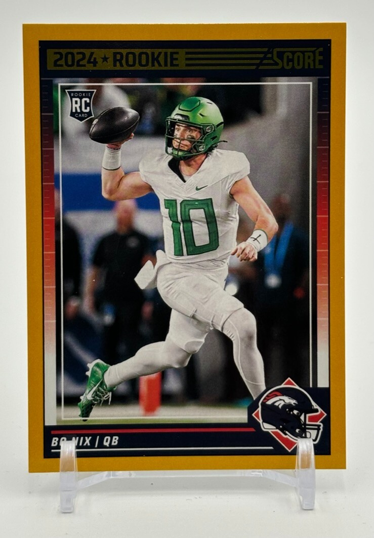Bo Nix ROOKIE CARD 2024 Panini Score #332 GOLD Border Parallel SP Denver Broncos