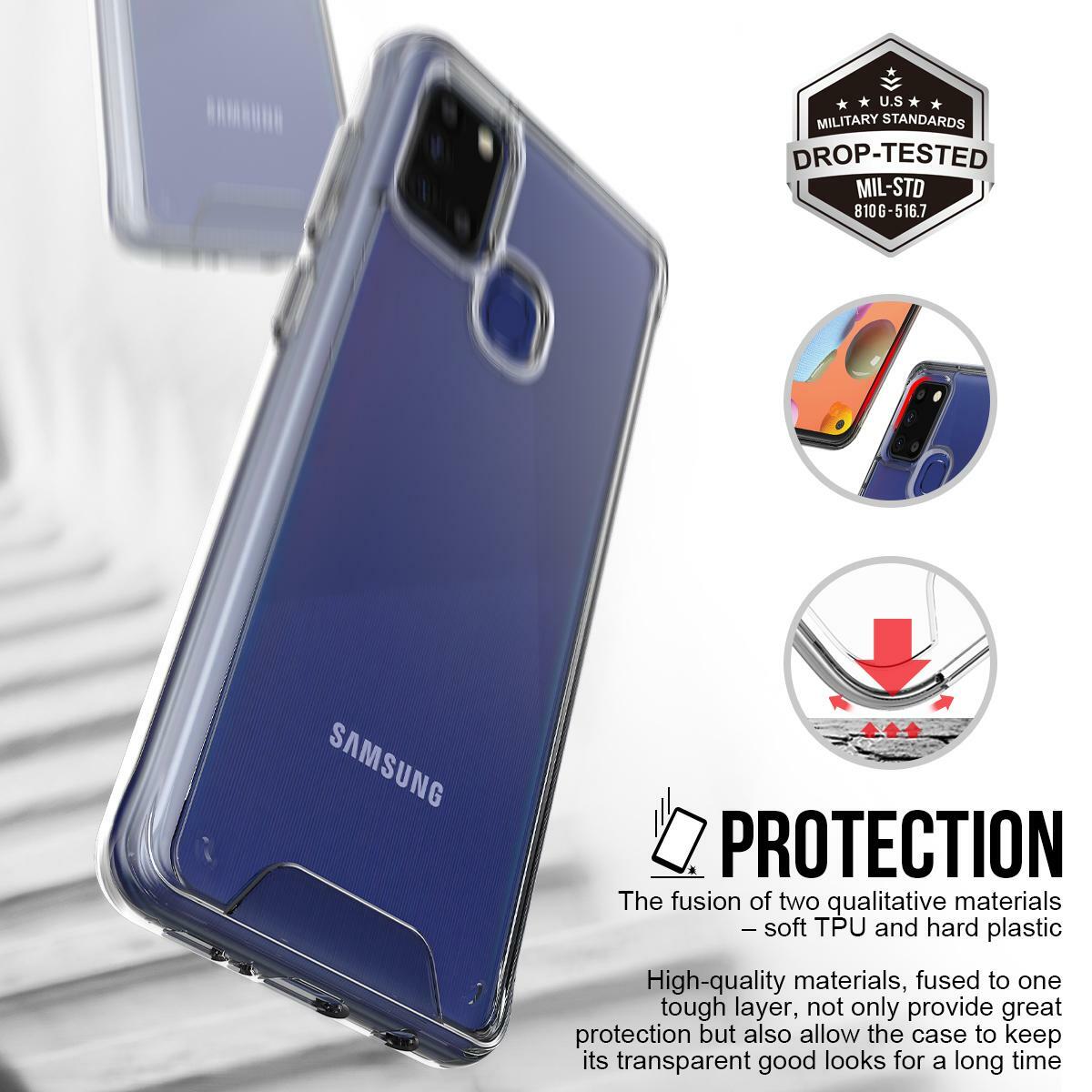 For Samsung A21S Clear Hard Back Case, Slim Shockproof Armour