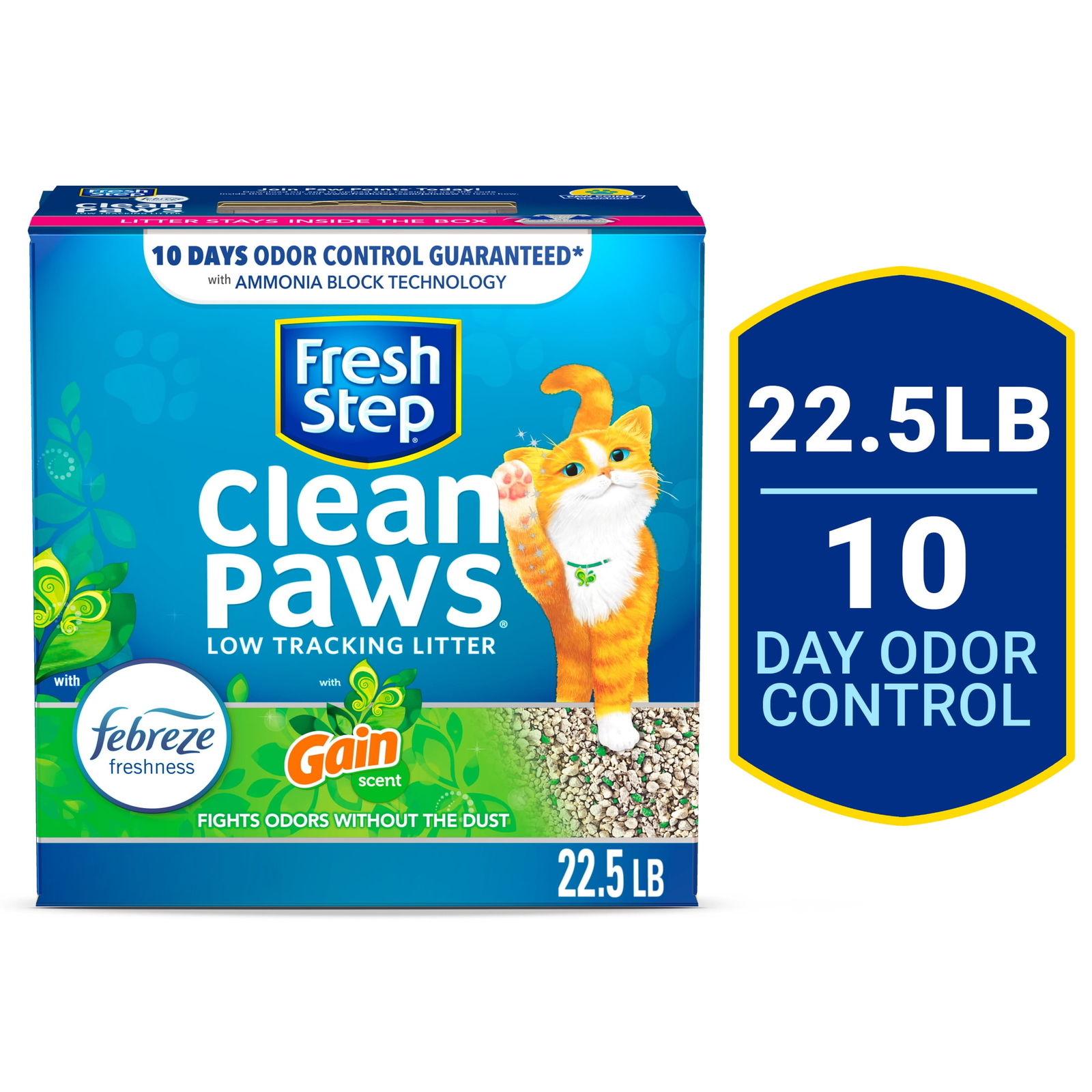 Fresh Step Clean Paws Litter with Febreze and Gain, Clumping Cat Litter, 22.5 lb
