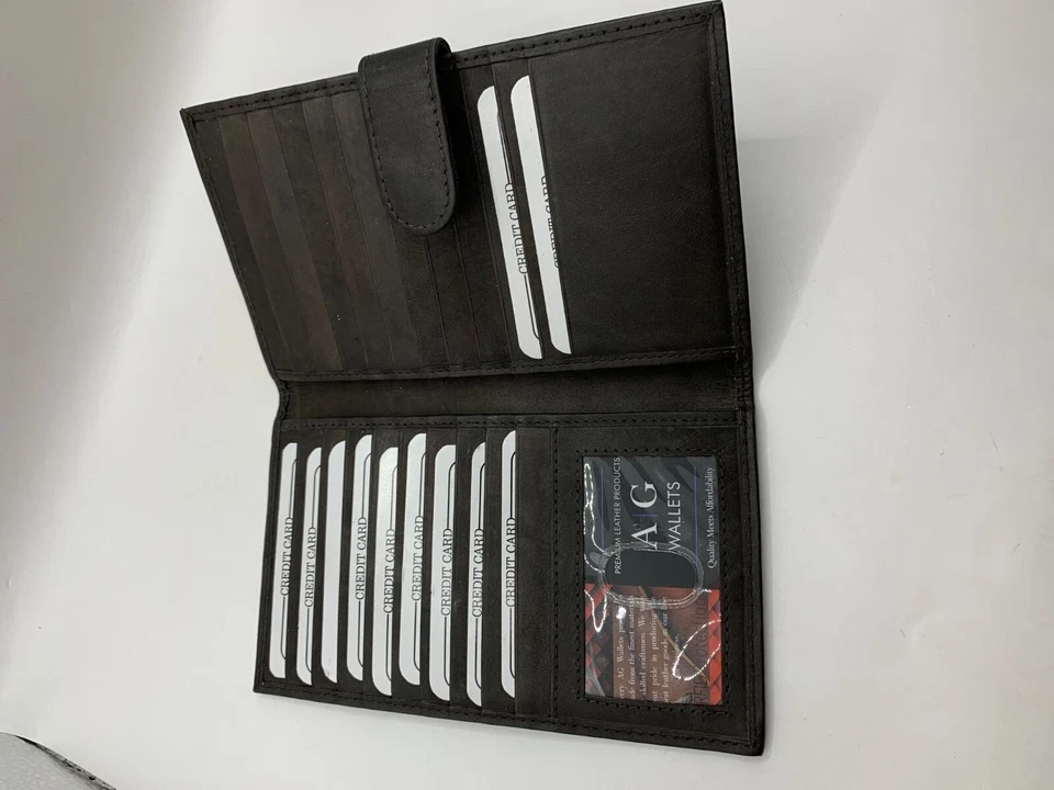 Cartera de cuero marrón premium para hombre y mujer XL almacenamiento AG carteras Foto 2 de 3