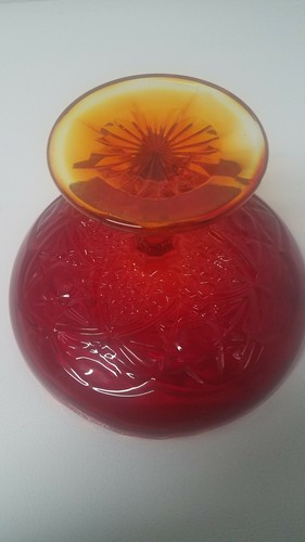 Viking Glass Yesteryear Footed Pedestal Candy Bowl Dish Amberina - Picture 7 of 7