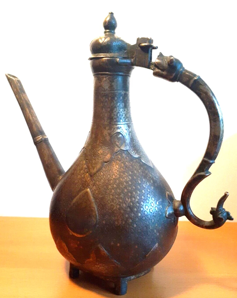 Antigua India Mughal Islámica Bronce Ewer Aftaba Siglo XVIII India Foto 2 de 4