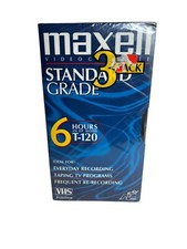 Maxell VHS Video Cassette 6 Hour Standard Grade T-120 Blank Tapes Sealed 3 Pack