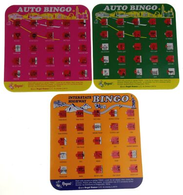 Highway Bingo Auto Interstate Lot of 3 Cards Pictures Words Animals Vehicles