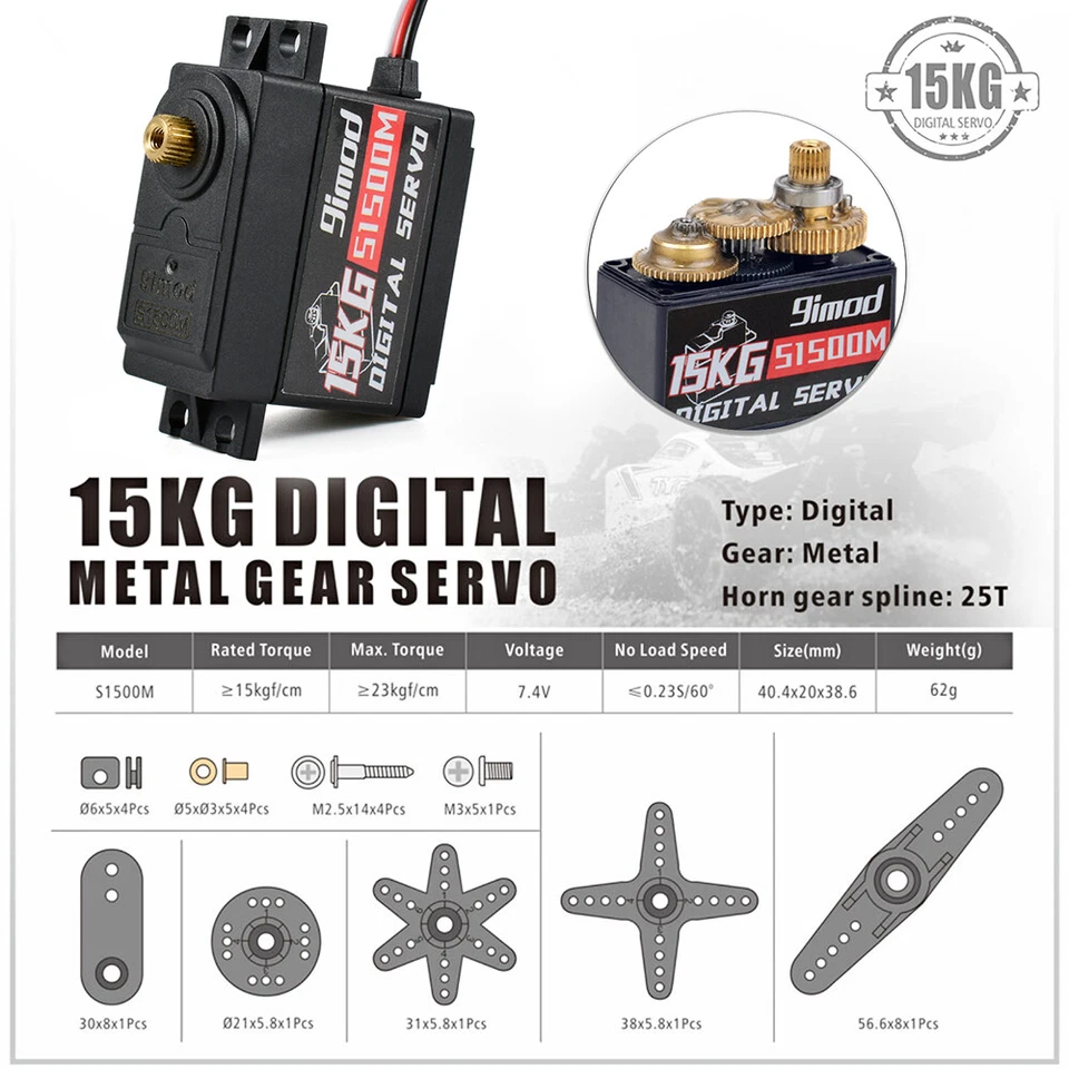9imod Digital Servo Motor 9g 17g 15kg Metallgetriebe für 1:8 1:10 1:12 RC Auto - Bild 4 von 4
