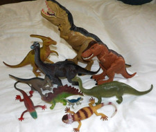 DINOSAURS Mixed Lot of 11 Hard Rubber  Plastic FIGURES 20"  12" Jointed  ROAR