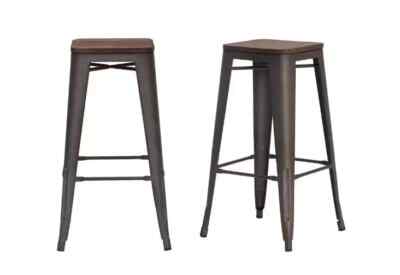 Finwick Matte Gunmetal Gray Backless Bar Stool with Dark Wood Seat (Set of 2)