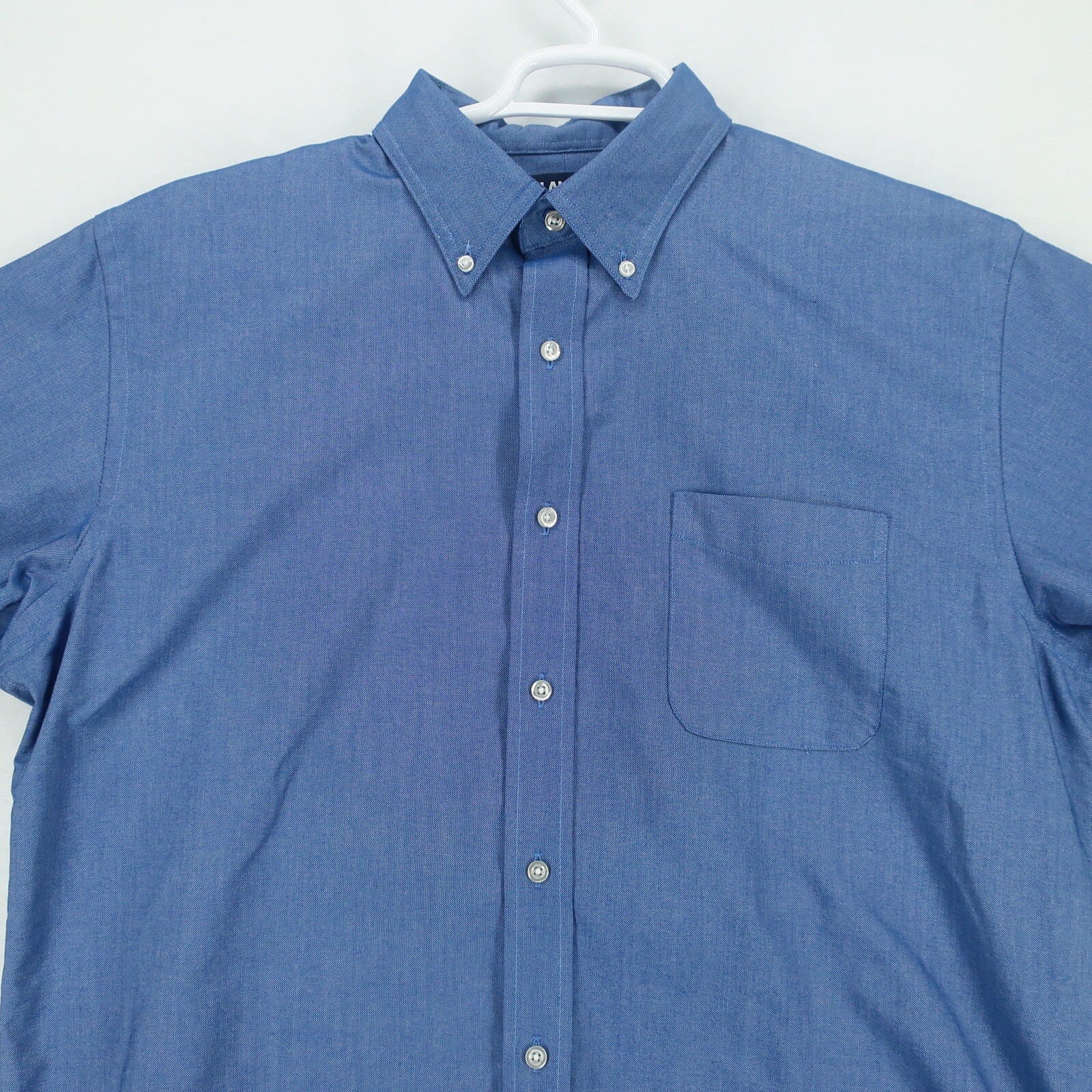 LANDS' END BUTTON SHIRT Mens Large 16 161/2 Blue Solid Long Sleeve