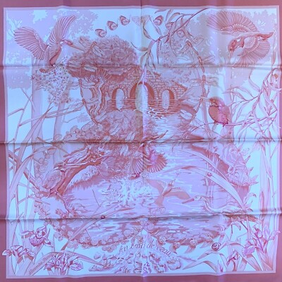 Auth Hermes Silk 90CM Scarf Carre Au Bord De L'Eau Laurence Toutsy Bourthoumieux