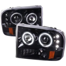 Spec-D Tuning LED Halo Jet Black Projector Headlights, F250, F350, F450Excursion