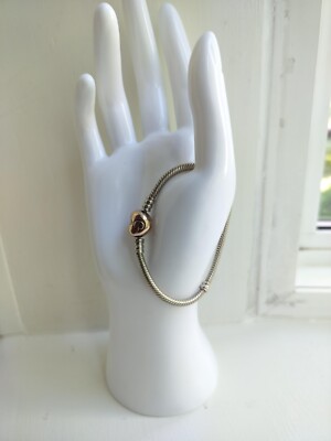 Pandora Moments Sterling Silver 14K Rose Gold Heart Clasp Bracelet 