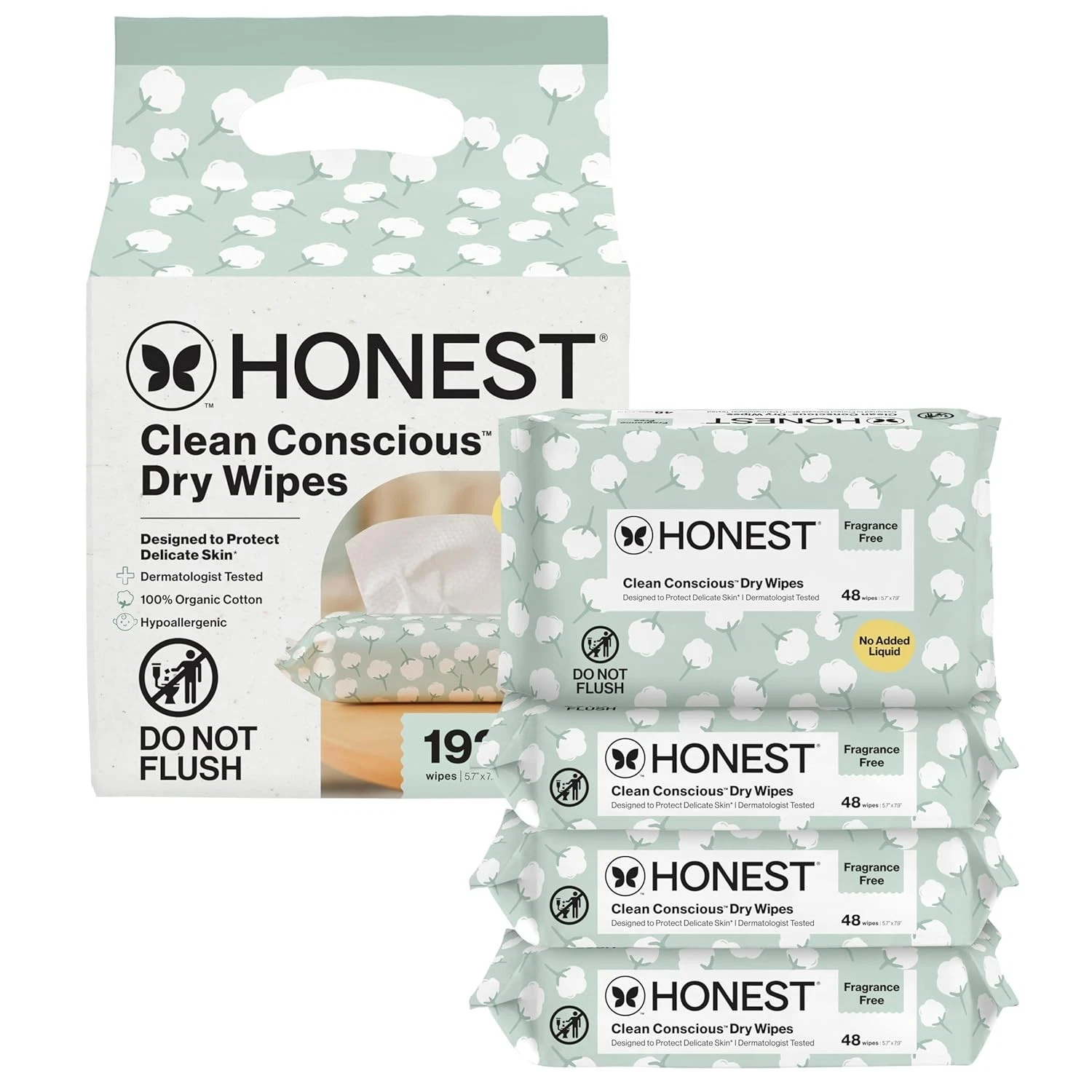 The Honest Company 100% Pure Organic Cotton Dry Wipes | Multi-Use Disposable
