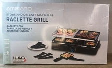 NIB Ambiano Raclette Grill For 8 Adjustable Temp Non-Stick Set & Stone Surface
