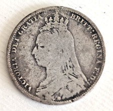 1892 Queen Victoria silver shilling coin. Good/fair condition.