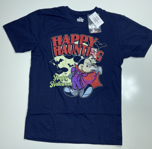 NWT Walt Disney Mickey Mouse Happy Halloween Dracula T-Shirt Mens Medium Navy