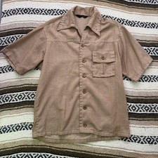 Men's Vintage 1970's Sears Light Brown Button Up Short Sleeve Shirt Sz Medium
