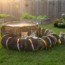 Outdoor Cat Enclosure, Portable Pop Up Cat Playpen Tunnel, Pet Playground wit...