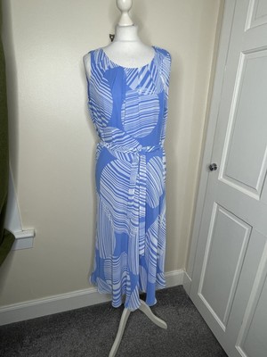 Jacques Vert Blue White Dress With Belt Special Occasion Wedding