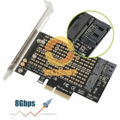 M.2 NGFF to SATA Dual SSD PCI PCIe x4 x8 x16 NVMe Express Adapter Card