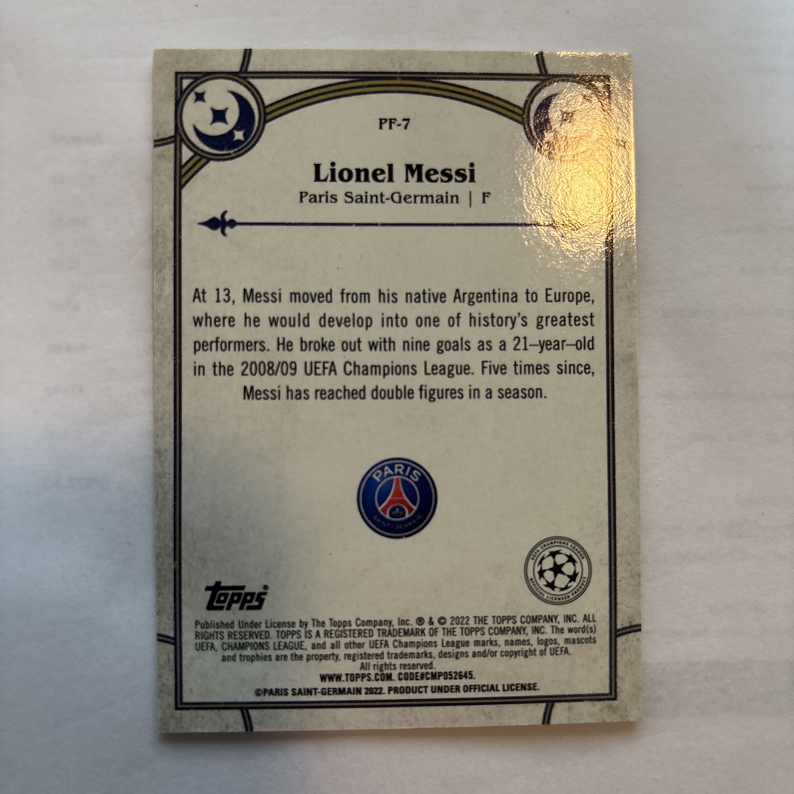 2021-22 Merlin Chrome Uefa Club Competitions Prophecy Fulfilled Lionel Messi view 2