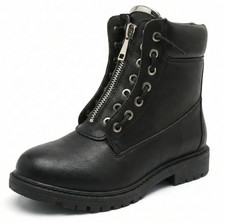 Ladies Womens Combat Boots Lace Up Ankle Biker Military Zip Up Boots Size 3, 3.5