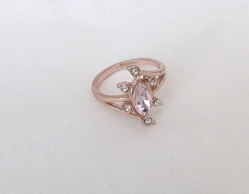 New Rose Goldtone Pink Faceted Focal Marquise Crystal Ring Size 6.5