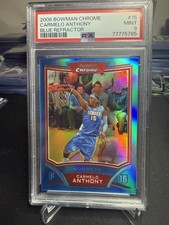 2008 BOWMAN CHROME CARMELO ANTHONY #15 BLUE REFRACTOR 76/99 PSA 9