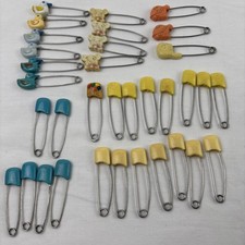 Vintage Lot of 34 Diaper Pins Turtle, Ducks, Bears and Plain Safety Pins
