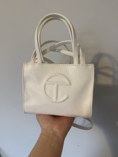 Telfar Mini White Crossbody Bag with Logo Acc...