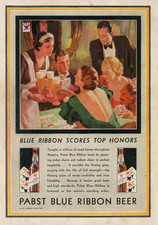 1934 Orig Pabst Blue Ribbon Beer Ad. Playing Cards. Blue Ribbon Gets Top Honors