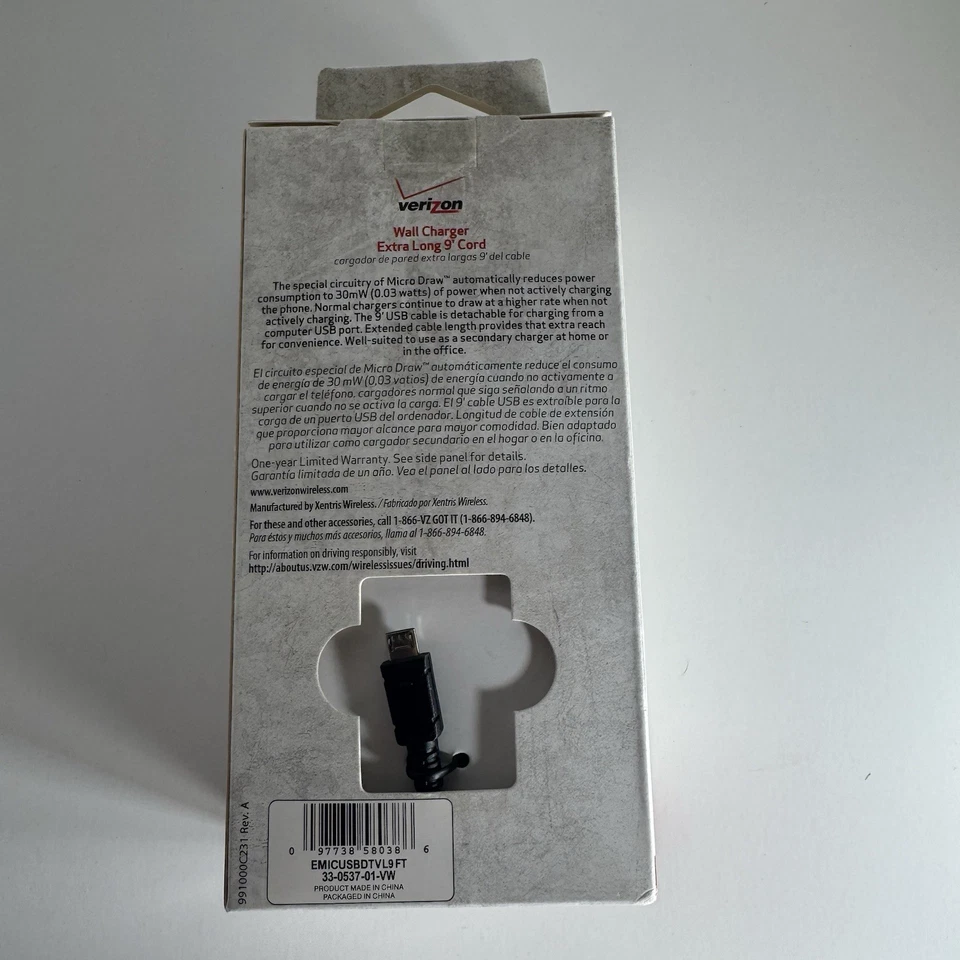 NUEVO Verizon Micro USB CARGADOR DE PARED 9 pies cable micro extracción ahorro de energía Foto 4 de 4