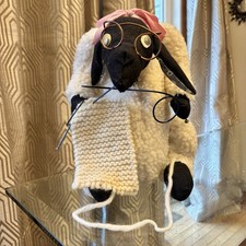 Handmade Stuffed Lamb Plushie with Bow Knitting Blanket 11 Tall Rare