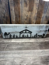 Rustic Nativity Wooden Sign – Silhouette Wall Decor Handmade
