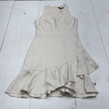 Banana Republic Dress Womens 6 Ivory Black Polka Dot Ruffle Hem Sleeveless Knee