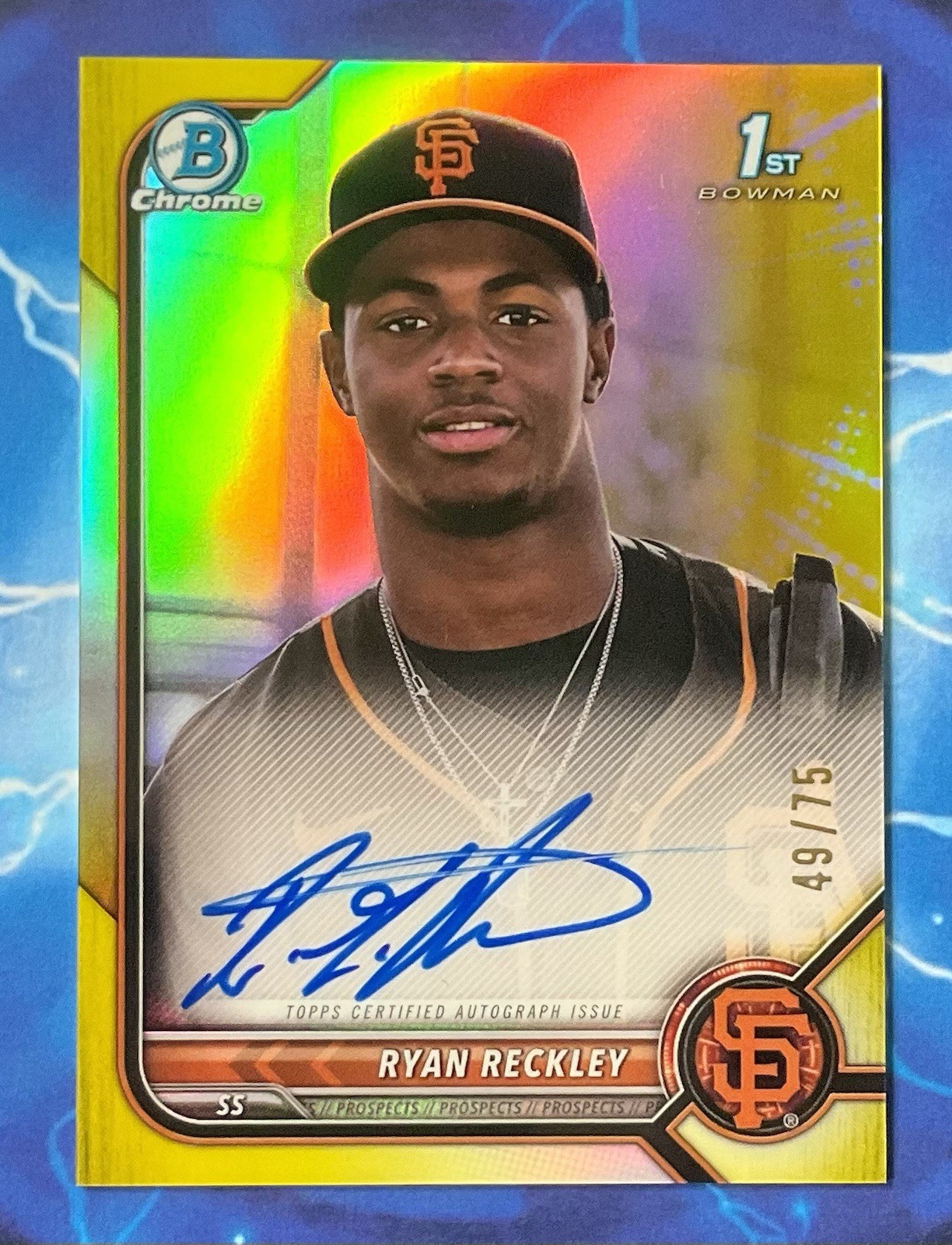 Ryan Reckley 2022 Bowman Chrome 1st Yellow Refractor Auto /75 - ⚾️ Giants